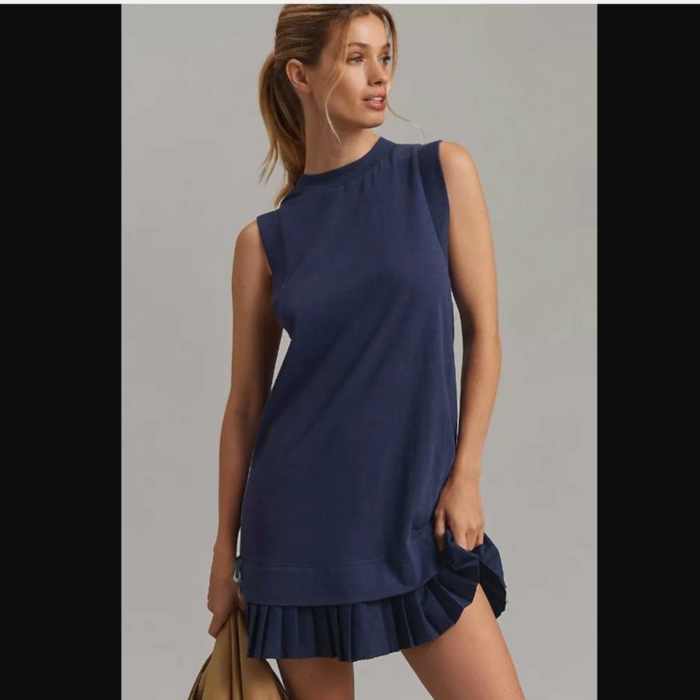 Sleeveless Navy Blue Dress with Light Blue Accents